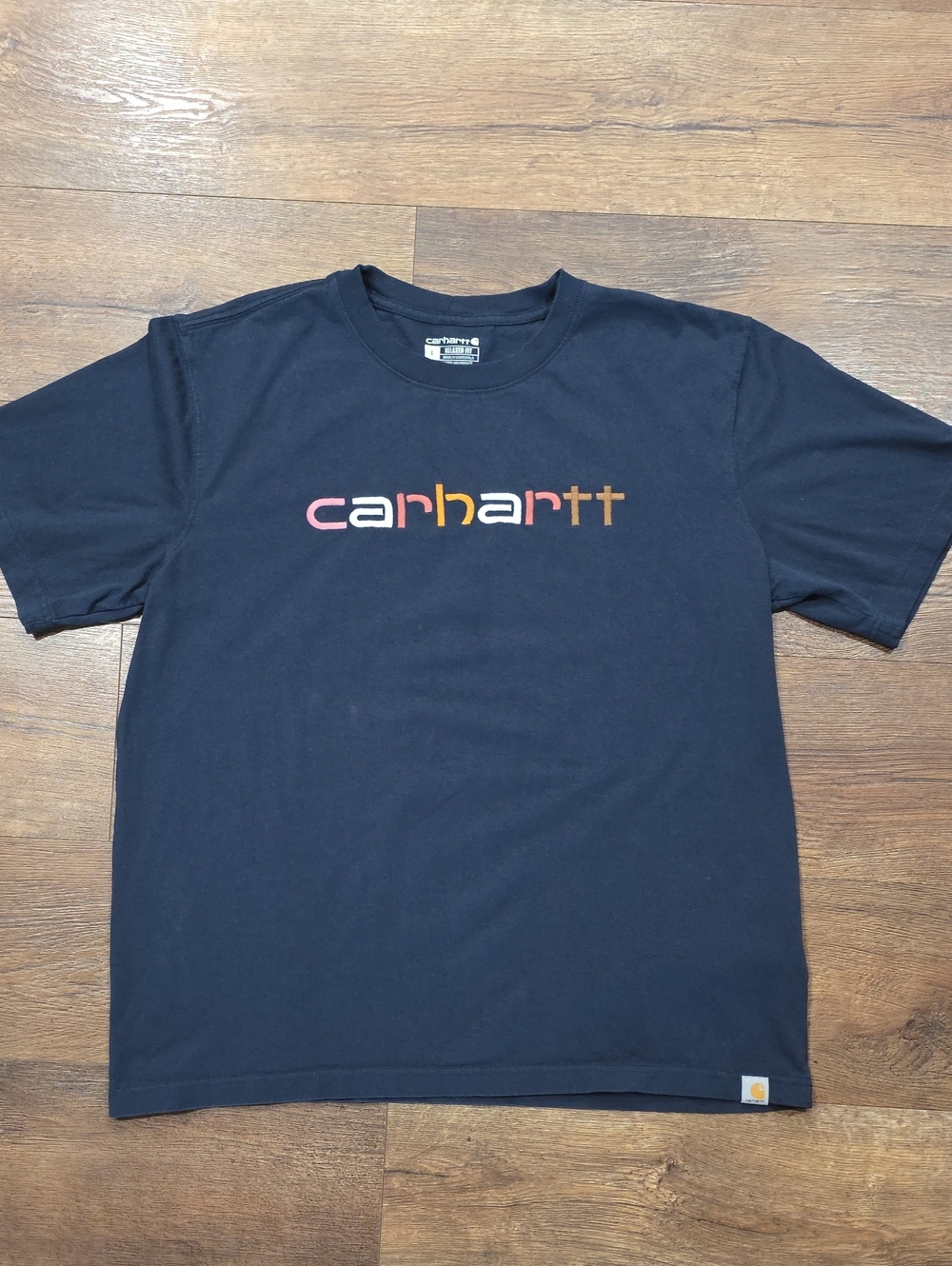 Carhartt Navy Short-Sleeve Tee with Multicolor Embroidered Logo